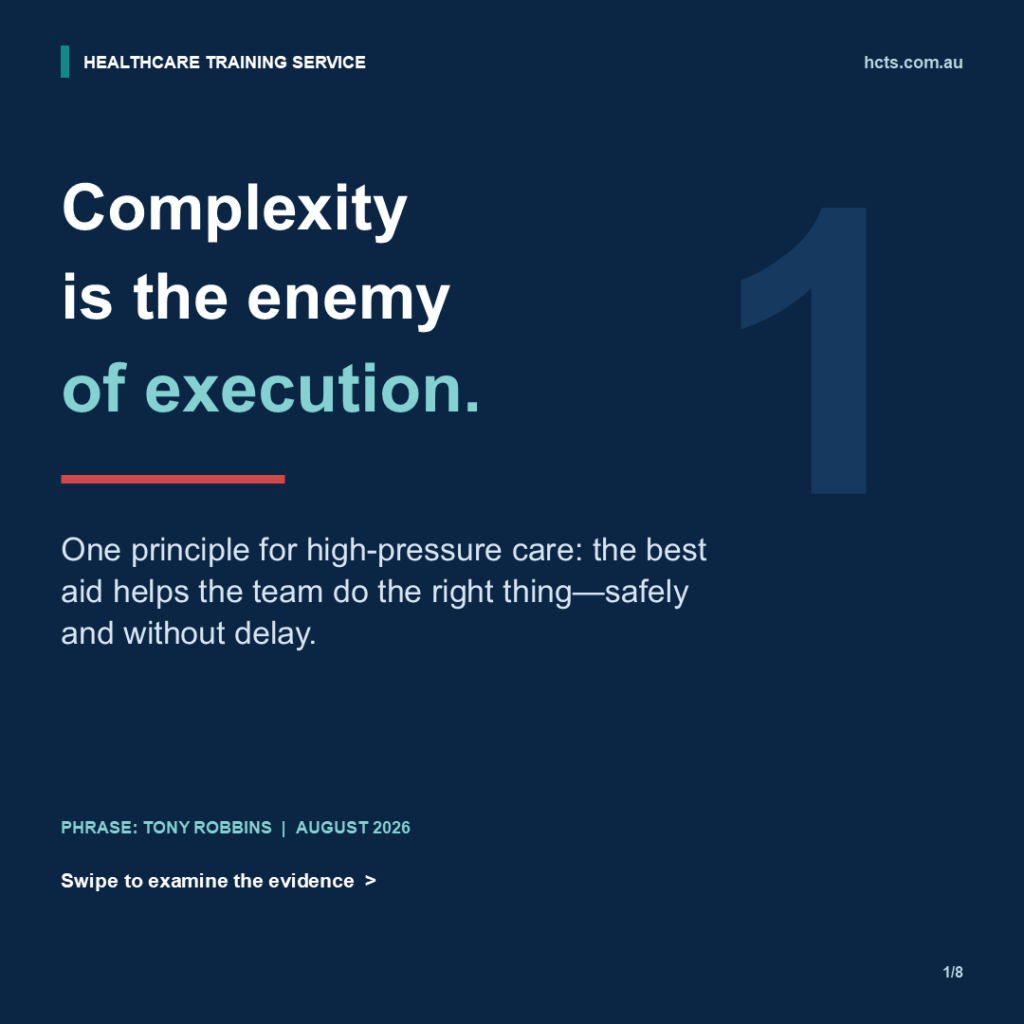 HCTS education graphic reading: Complexity is the enemy of execution