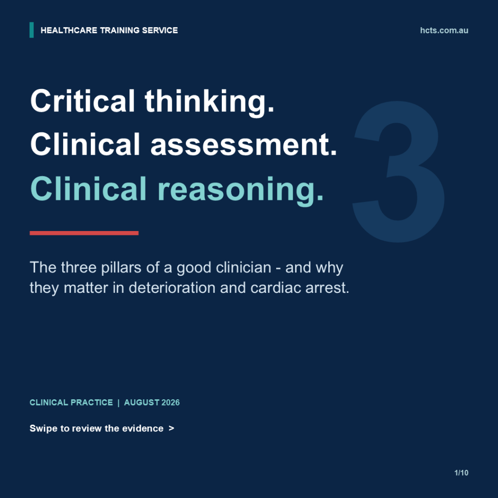 HCTS education graphic naming critical thinking, clinical assessment and clinical reasoning as the three pillars of a good clinician.